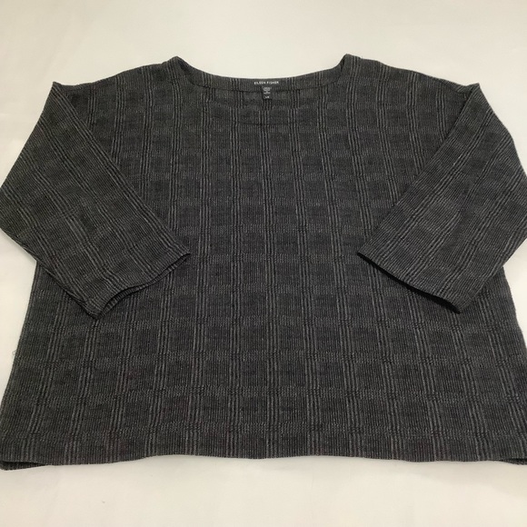 Eileen Fisher size L check print 3/4 sleeve scoop neck blouse (W451) - Picture 6 of 14